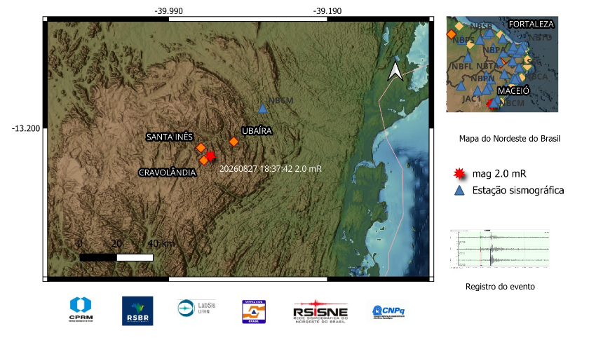 A estrela vermelha indica a localização do epicentro e a magnitude preliminar do evento.