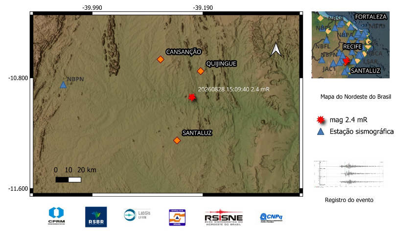A estrela vermelha indica a localização do epicentro e a magnitude preliminar do evento.