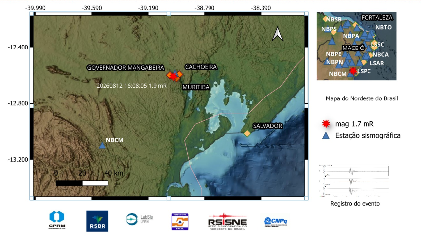A estrela vermelha no mapa indica a localização do epicentro e a magnitude preliminar do evento.