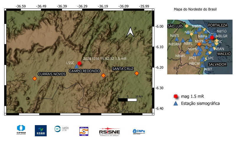 A estrela vermelha indica a localização do epicentro e a magnitude preliminar do evento.
