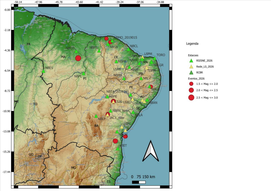 Mapa dos eventos registrados pelo LabSis no Nordeste em julho de 2026.
