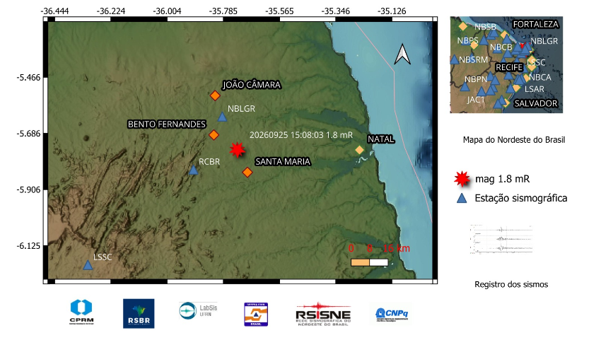 A estrela vermelha indica a localização do epicentro e a magnitude preliminar do evento.
