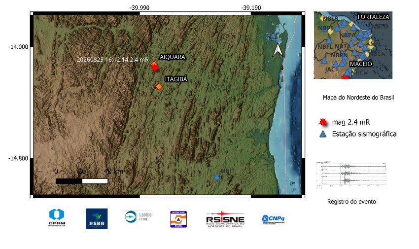 A estrela vermelha indica a localização do epicentro e a magnitude preliminar do evento.