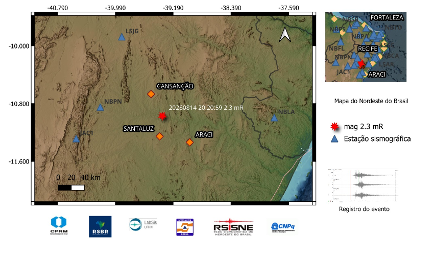 A estrela vermelha no mapa indica a localização do epicentro e a magnitude preliminar do evento.