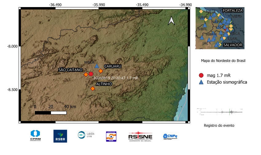 A estrela vermelha indica a localização do epicentro e a magnitude preliminar do evento.