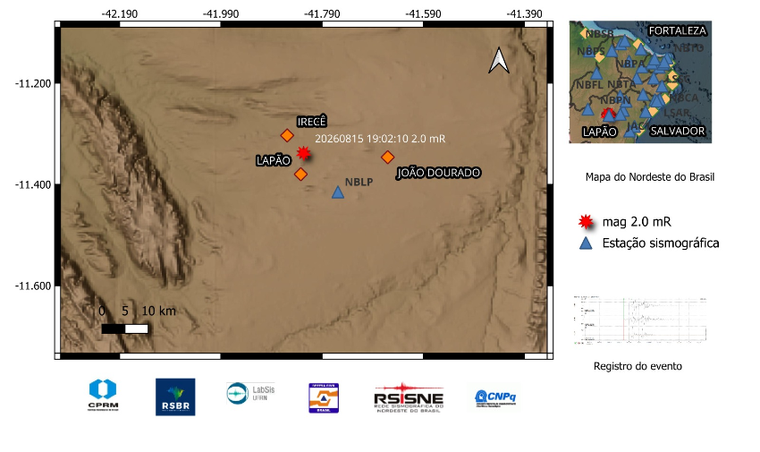 A estrela vermelha indica a localização do epicentro e a magnitude preliminar do evento.